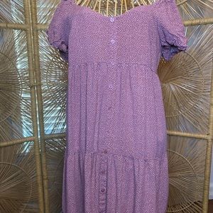 Mauve pink with polka dots off the shoulder dress
